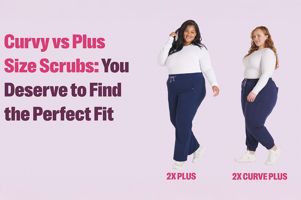 Guide comparing curvy and plus-size scrubs to help healthcare professionals find the perfect fit and comfort