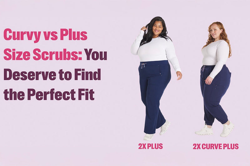 Guide comparing curvy and plus-size scrubs to help healthcare professionals find the perfect fit and comfort