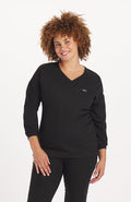 Woman in Alpine Dolman 2-Pocket CORE Scrub Top Charcoal- DOLAN