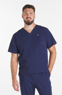 Belmont Men's CORE V Neck 3-Pocket Scrub Top in Navy