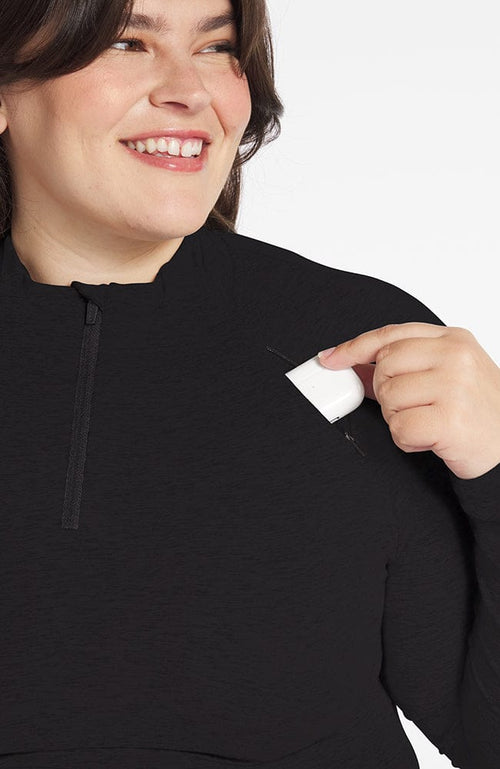 Woman wearing Bond Baseluxe Slim Fit Half Zip Top in Black