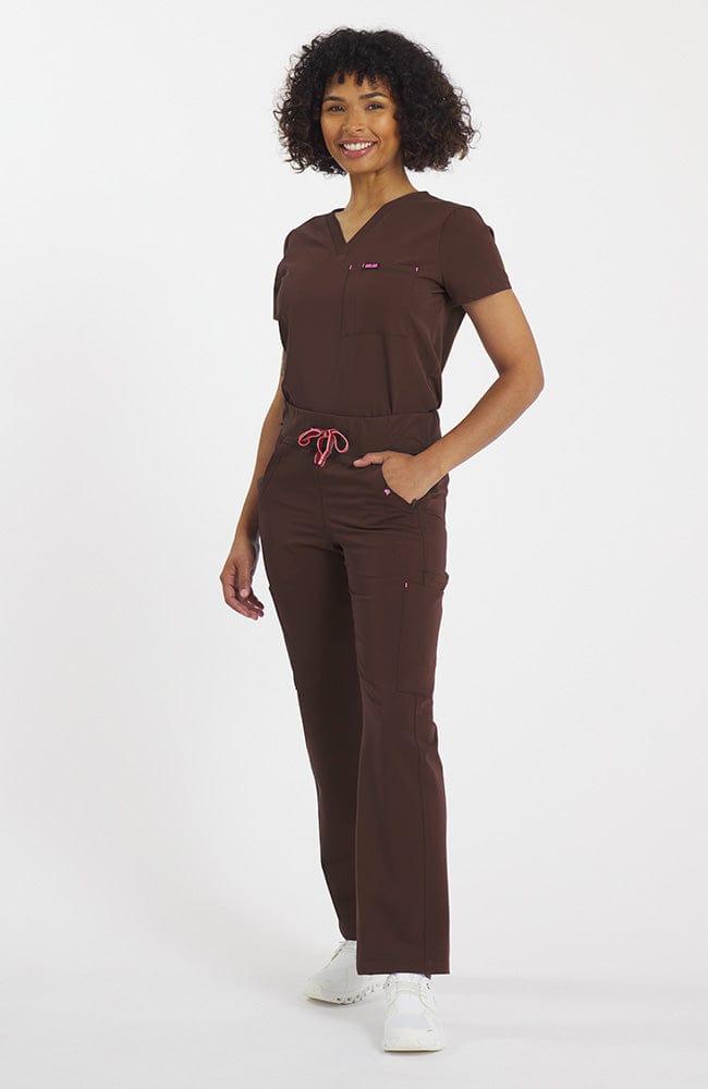 Woman wearing District Pant in Mocha Rose - DOLAN