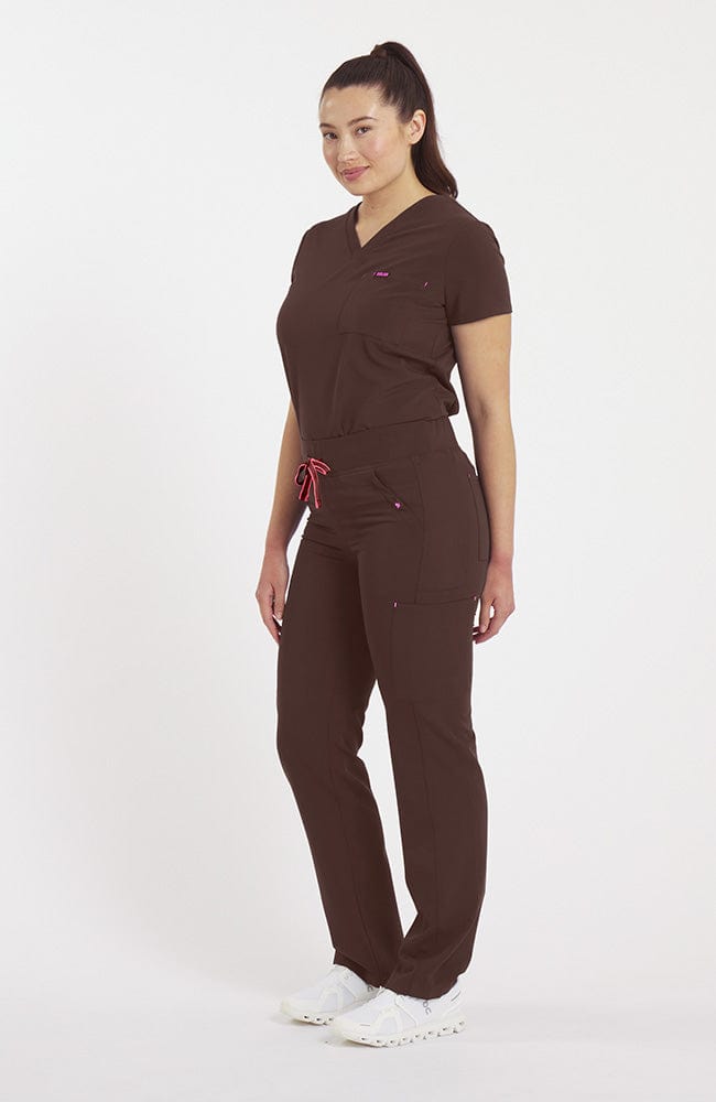 Woman wearing District Pant in Mocha Rose - DOLAN