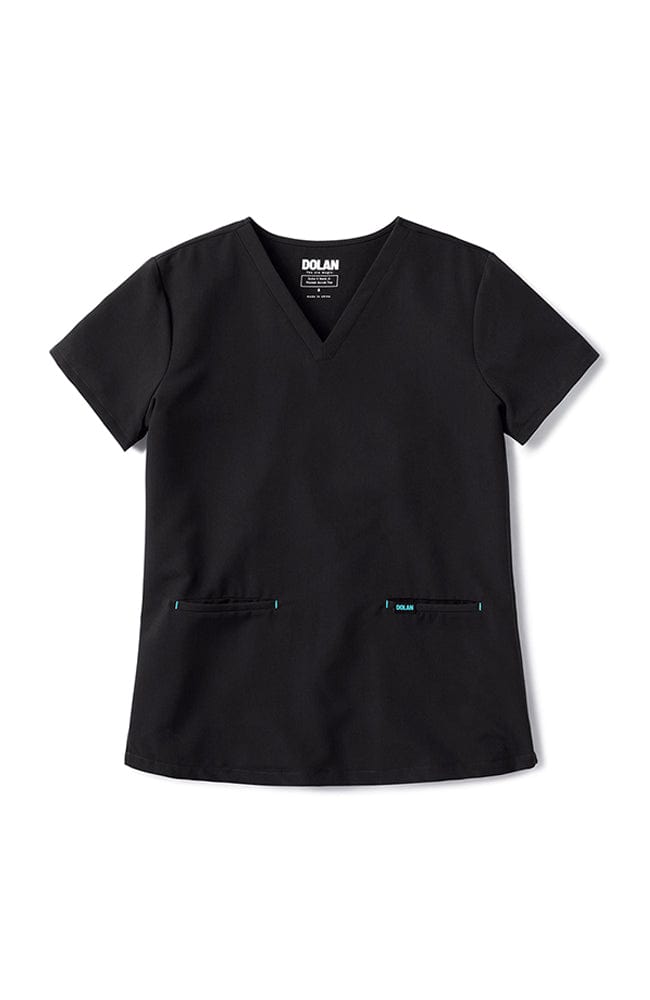 Flatlay photo of V neck scrub top with two pockets kangaroo in black