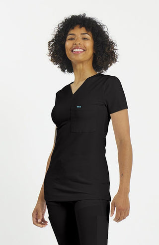 Halo V Neck 2-Pocket FLEX Stretch Scrub Top in Black - DOLAN
