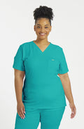 Halo V Neck 2-Pocket FLEX Stretch Scrub Top in Teal - DOLAN