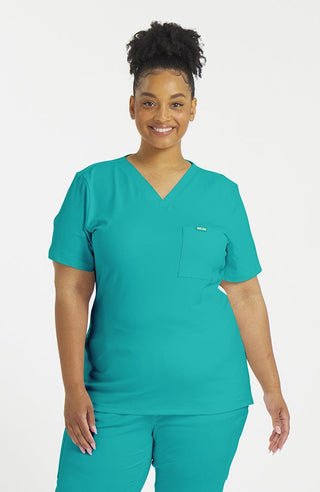 Halo V Neck 2-Pocket FLEX Stretch Scrub Top in Teal - DOLAN