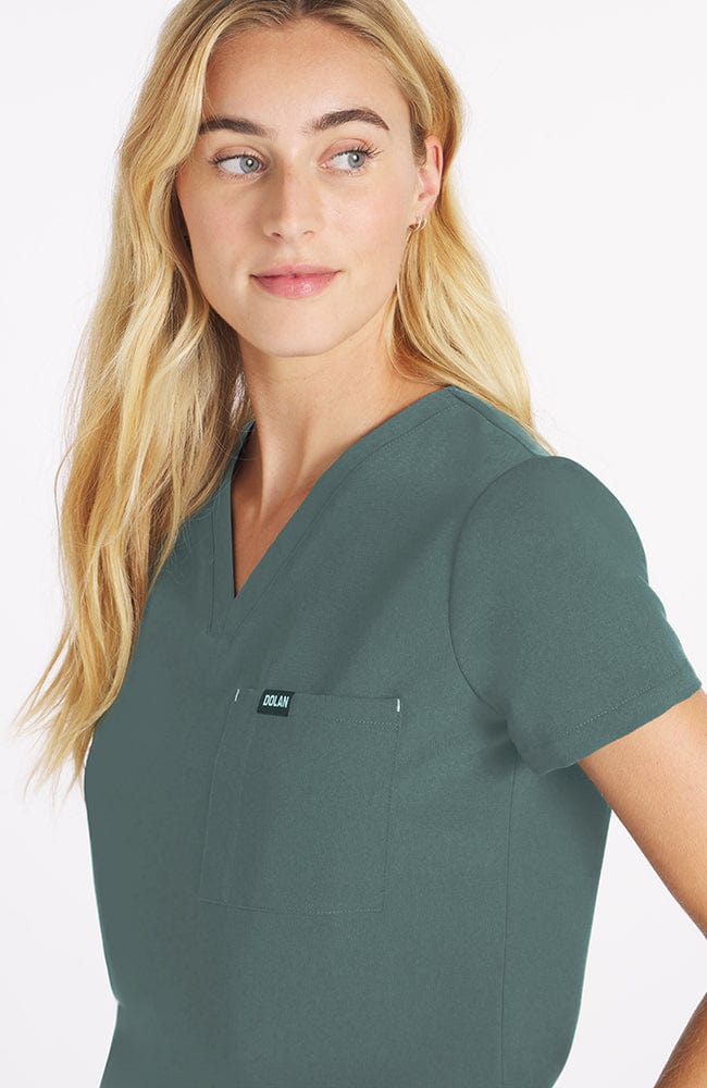 Woman wearing Mayfair Top in Deep Sage 