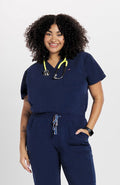 Mayfair V Neck 2-Pocket CORE Scrub Top in Navy - DOLAN