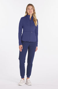 Park slim fit active jacket in navy on a woman