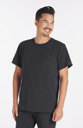 Man wearing Ravi Crew Neck 3-Pocket Men's CORE Scrub Top in Charcoal