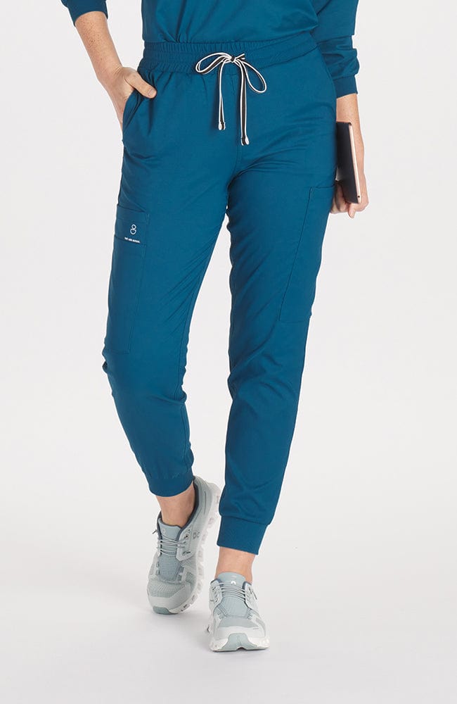 Huntington high-waisted jogger scrub pant 7-pocket TLC  in Caribbean Blue