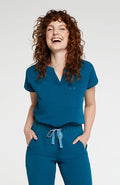 Mission notch collar 2-Pocket CORE Scrub Top in Caribbean blue - DOLAN