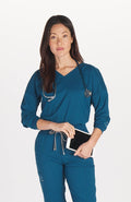 DOLAN Solaire three quarter sleeve scrub top in Caribbean Blue