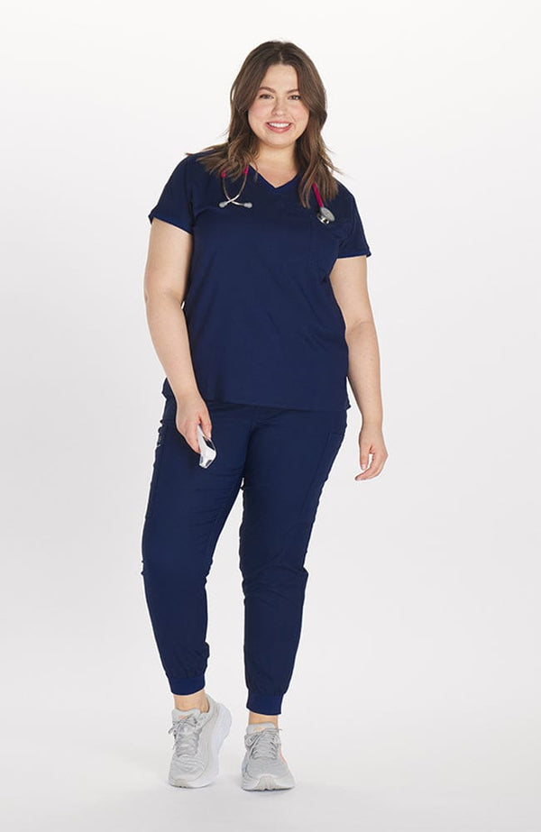 Walker Drop Shoulder 2-Pocket TLC Scrub Top in Navy - DOLAN